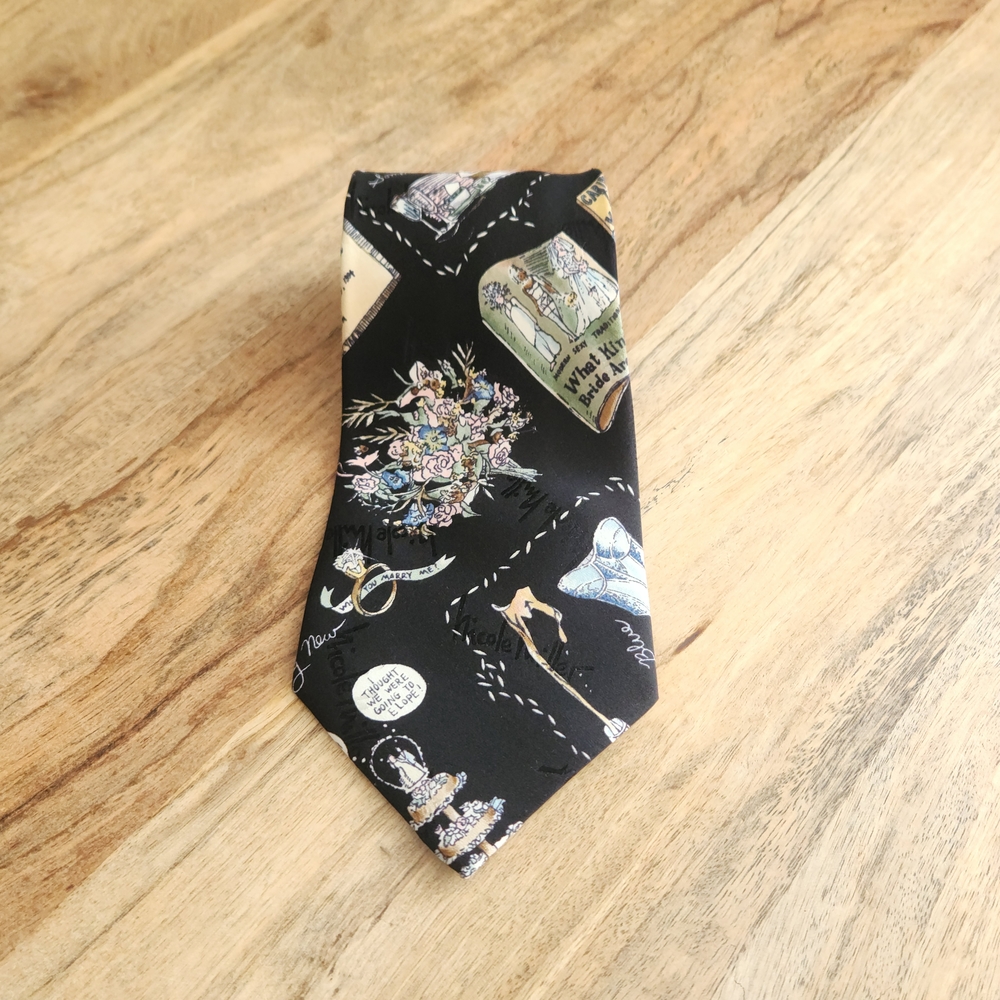 Elegant Vintage Nicole Miller Black Artistic Wedding Tie 100% Silk